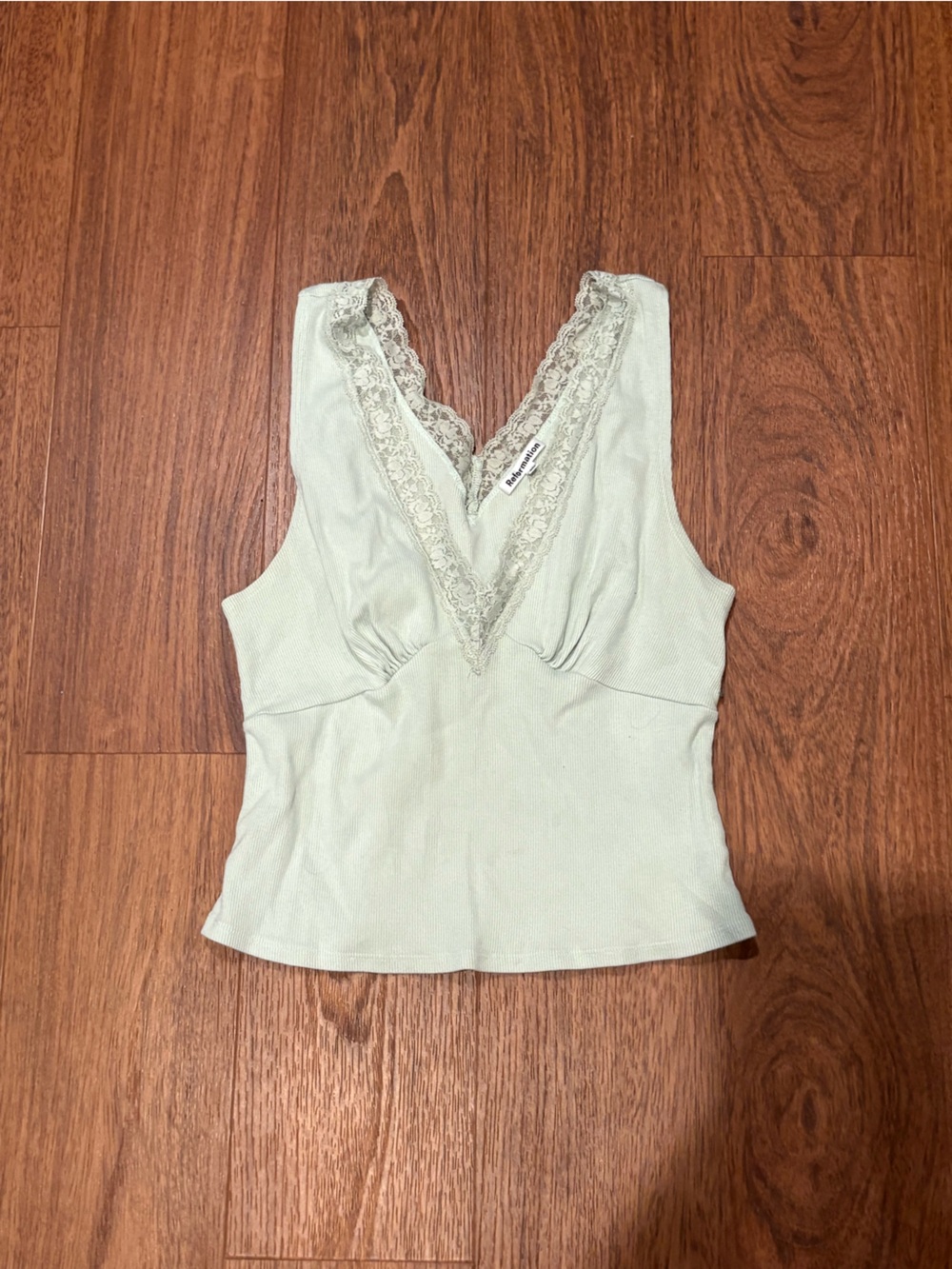 Reformation Kids Mint Lace-Trim Ribbed Tank